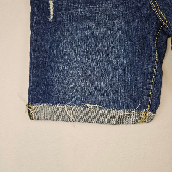 Vigoss Bermuda Jean Short Embroidered Denim Stretch Distressed Blue Frayed L 13 - Picture 4 of 11